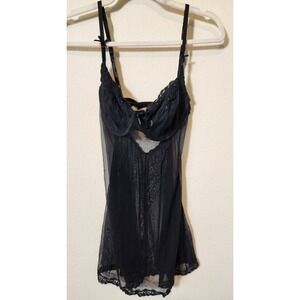 Vintage Victoria's Secret Sheer Black Babydoll Lace Sexy 34D Punk‎ Goth Clubwear